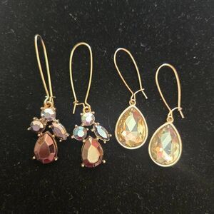 2 pairs Gold Tone Rhinestone Dangle Earrings